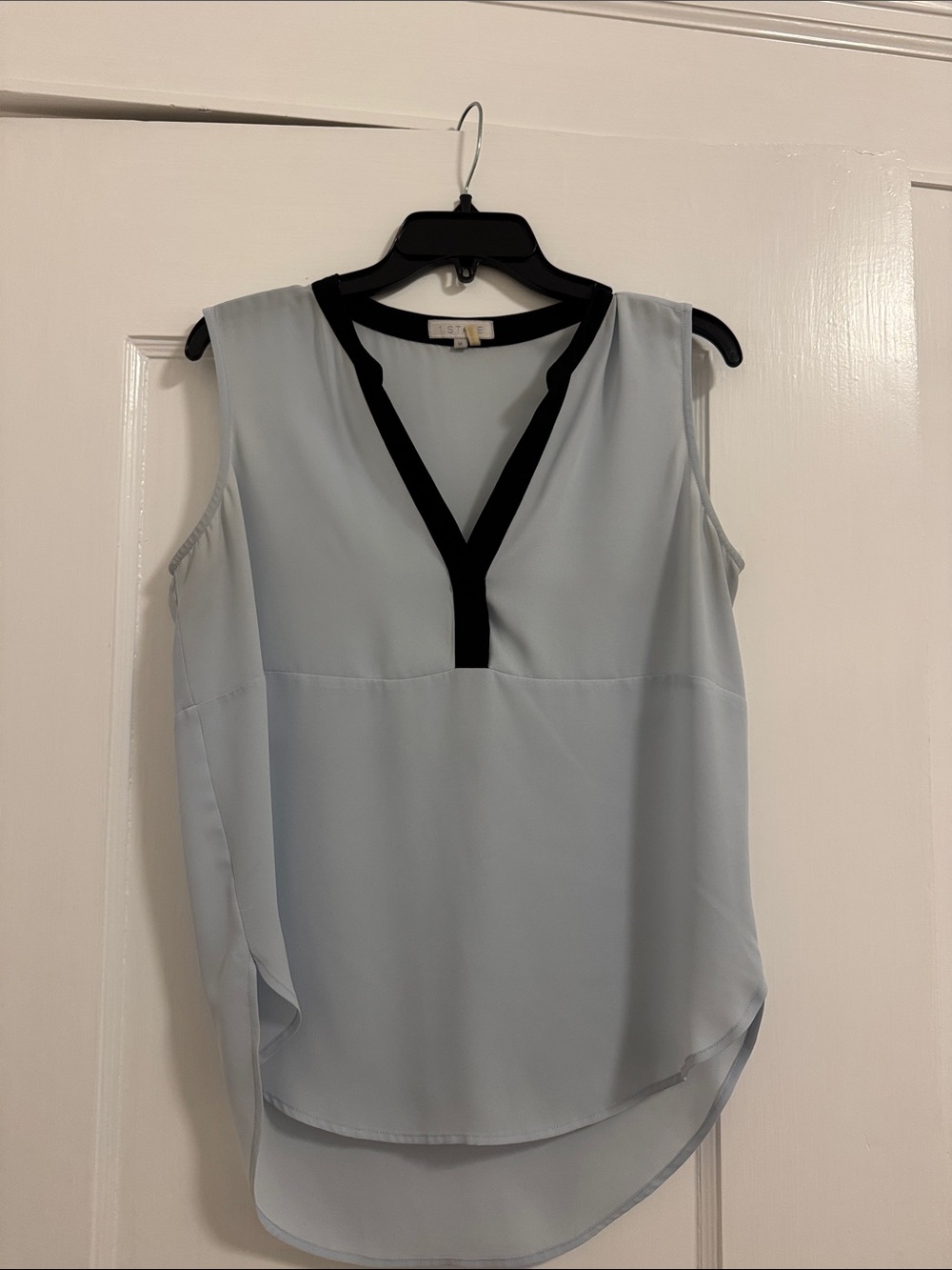 Sleeveless Light Blue V-Neck Camisole with Black Trim